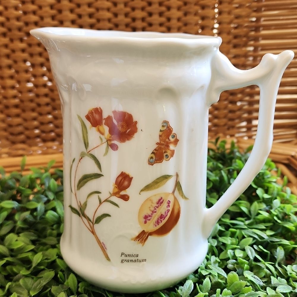 Vintage Pomegranate & Floral Pitcher Philipe Deshoulieres Made In France